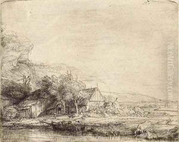 Landscape with two Cows Oil Painting by Rembrandt Van Rijn