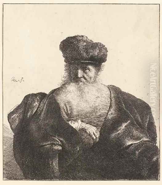 An old Man with Beard, Fur Cap, and Velvet Coat Oil Painting by Rembrandt Van Rijn