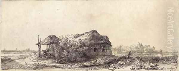 Landscape with a Cottage and Haybarn Oblong Oil Painting by Rembrandt Van Rijn