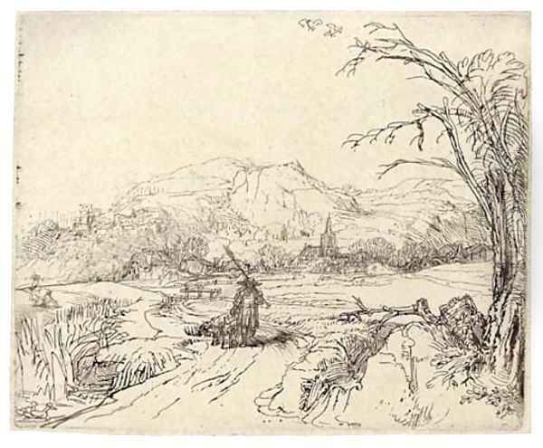 Landscape with a Sportsman and Dog Oil Painting by Rembrandt Van Rijn