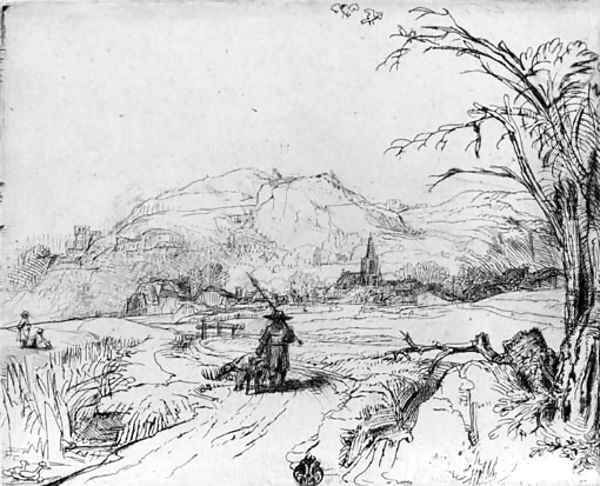 Landscape with Sportsman and Dog Oil Painting by Rembrandt Van Rijn