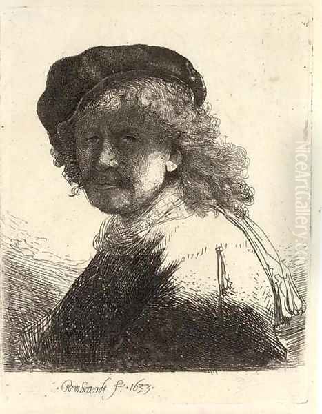 Rembrandt in Cap and Scarf with the Face dark, Bust Oil Painting by Rembrandt Van Rijn