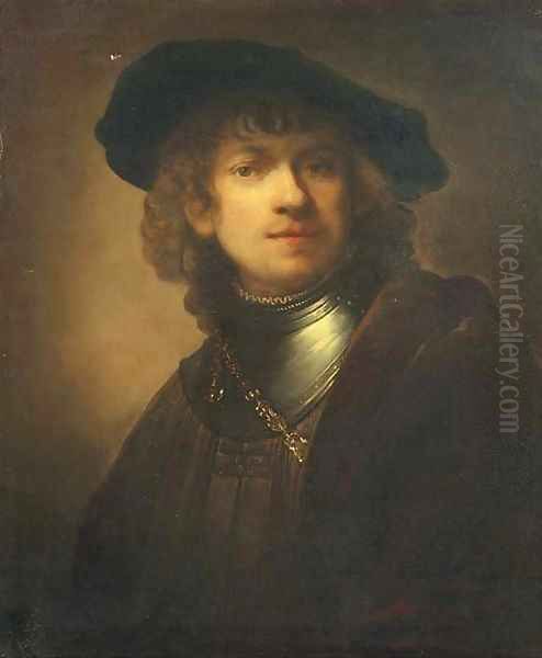 Self-portrait as a young man with a black beret Oil Painting by Rembrandt Van Rijn