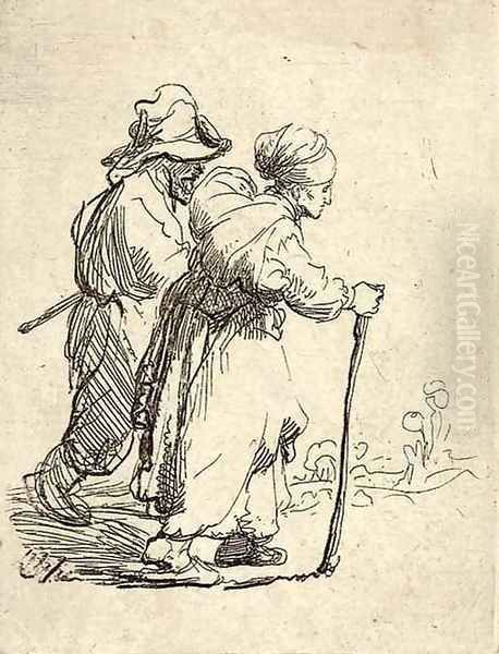 Two Tramps; a Man and a Woman Oil Painting by Rembrandt Van Rijn