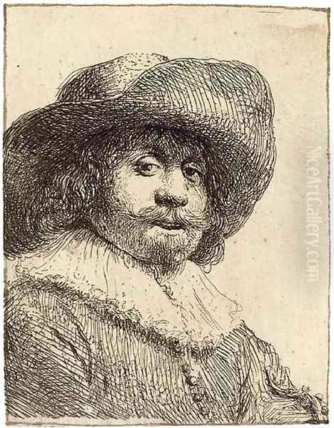 A Man in a broad-brimmed Hat Oil Painting by Rembrandt Van Rijn