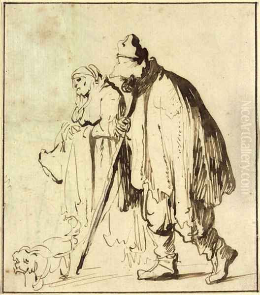 A vagrant couple with a dog Oil Painting by Rembrandt Van Rijn