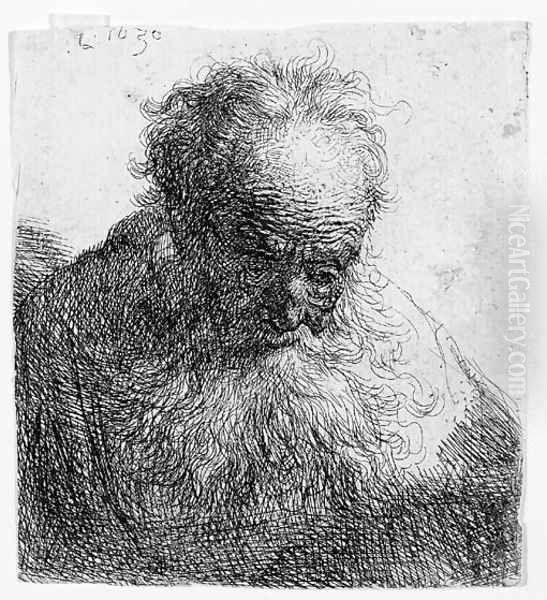 Bust of an old Man with a flowing Beard The Head bowed forward Oil Painting by Rembrandt Van Rijn