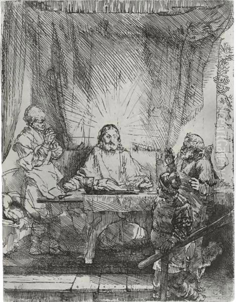 Christ at Emmaus Large plate Oil Painting by Rembrandt Van Rijn