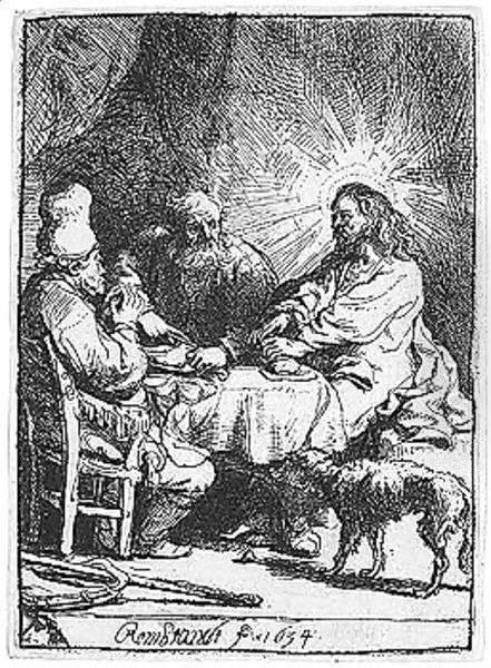 Christ at Emmaus The smaller Plate Oil Painting by Rembrandt Van Rijn