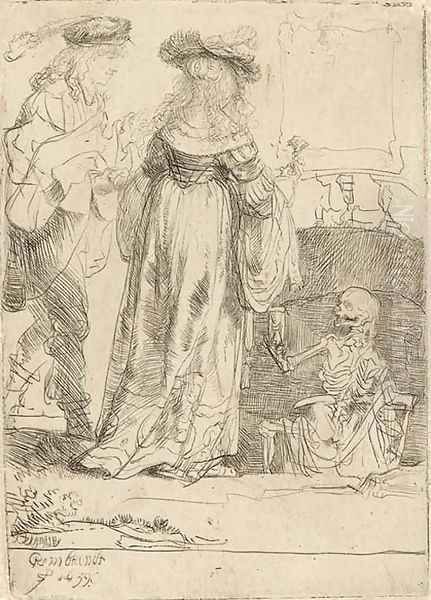 Death appearing to a wedded Couple from an open Grave 2 Oil Painting by Rembrandt Van Rijn