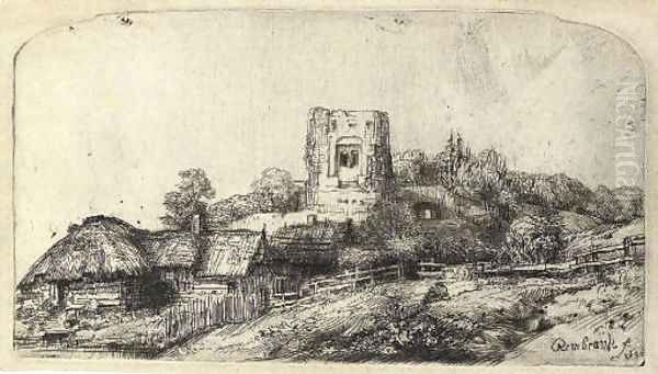 Landscape with a square Tower Oil Painting by Rembrandt Van Rijn