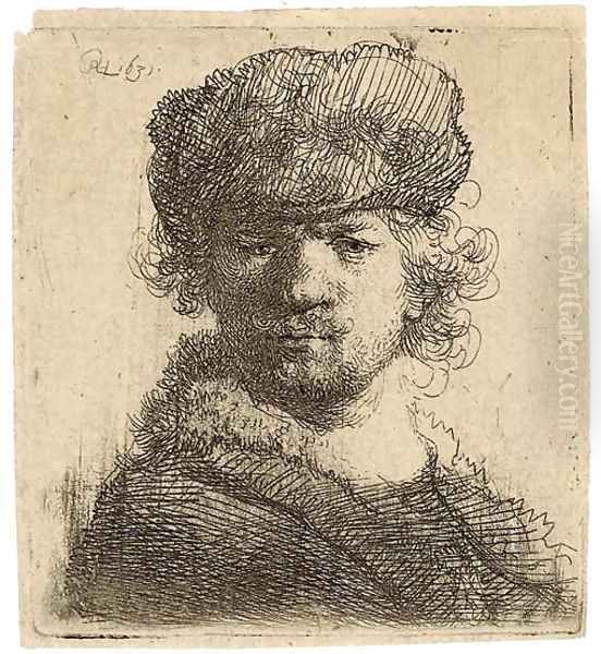 Self-Portrait in a heavy Fur Cap Bust Oil Painting by Rembrandt Van Rijn