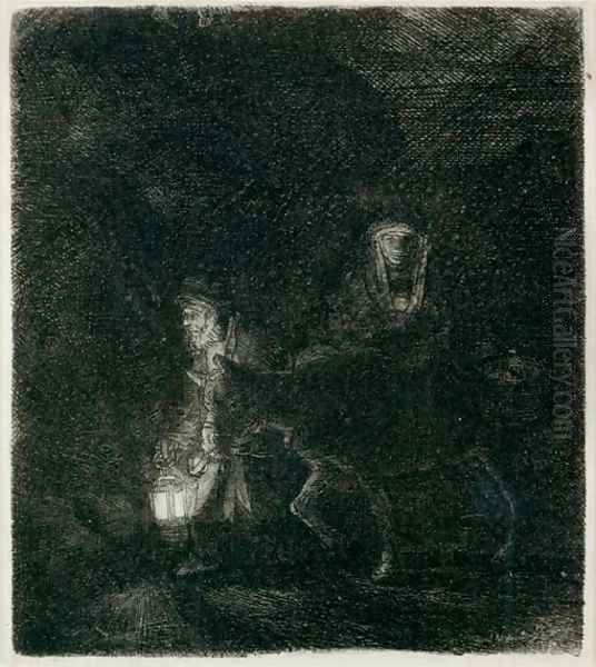 The Flight into Egypt A Night Piece Oil Painting by Rembrandt Van Rijn