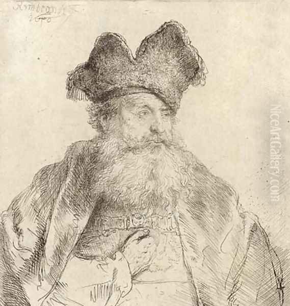 An old Man with a divided Fur Cap Oil Painting by Rembrandt Van Rijn