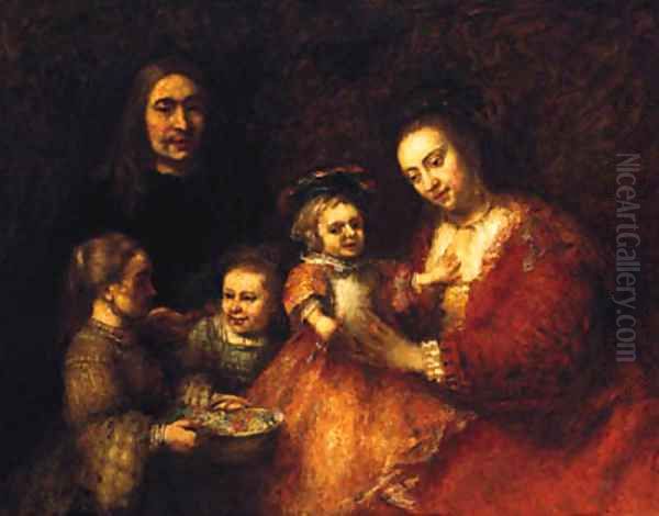 Group Portrait Of A Husband And Wife With Three Children Oil Painting by Rembrandt Van Rijn