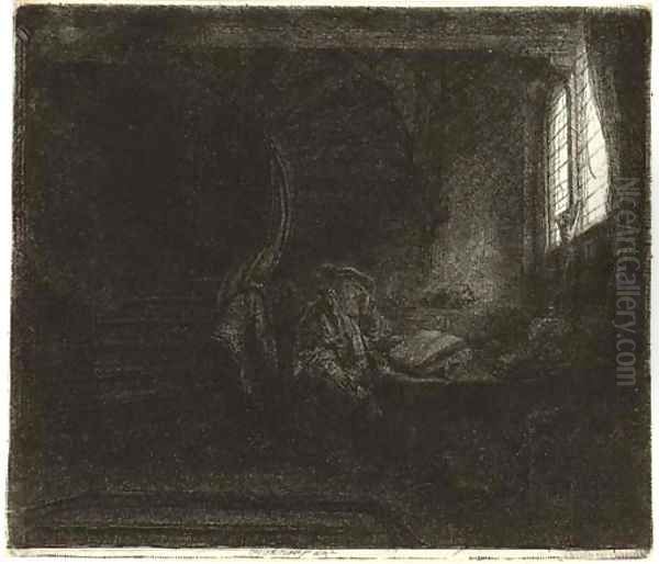 Saint Jerome in a dark Chamber Oil Painting by Rembrandt Van Rijn