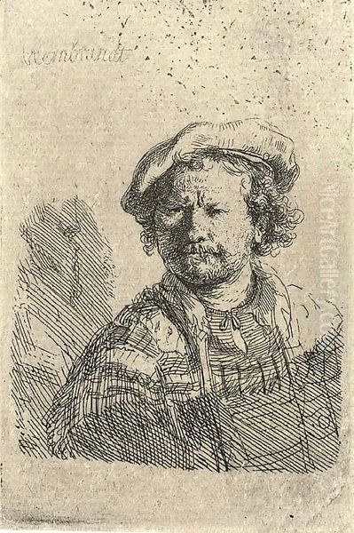 Self-Portrait in a flat Cap and embroidered Dress Oil Painting by Rembrandt Van Rijn