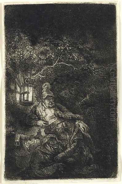 The Rest on the Flight into Egypt A Night Piece Oil Painting by Rembrandt Van Rijn