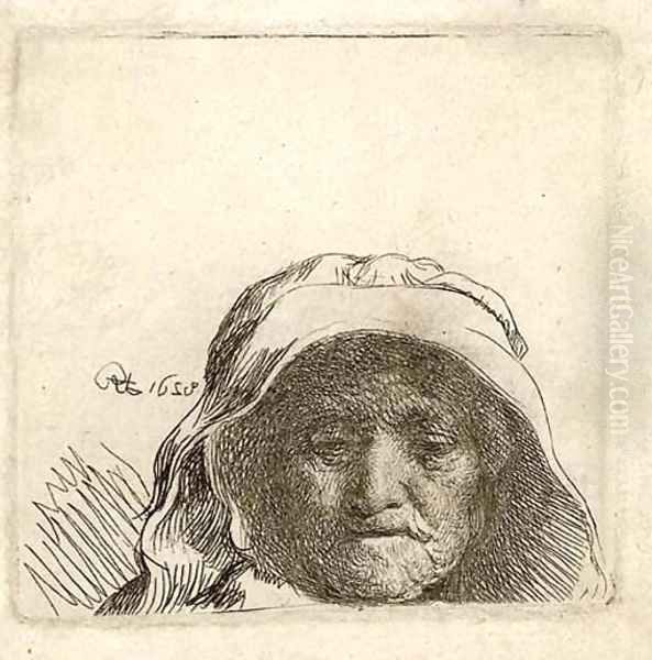 The Artist's Mother Head only, full Face Oil Painting by Rembrandt Van Rijn