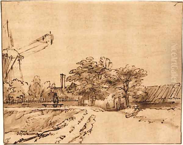 The ramparts near the bulwark beside the city gate at St. Anthonispoort, Amsterdam Oil Painting by Rembrandt Van Rijn