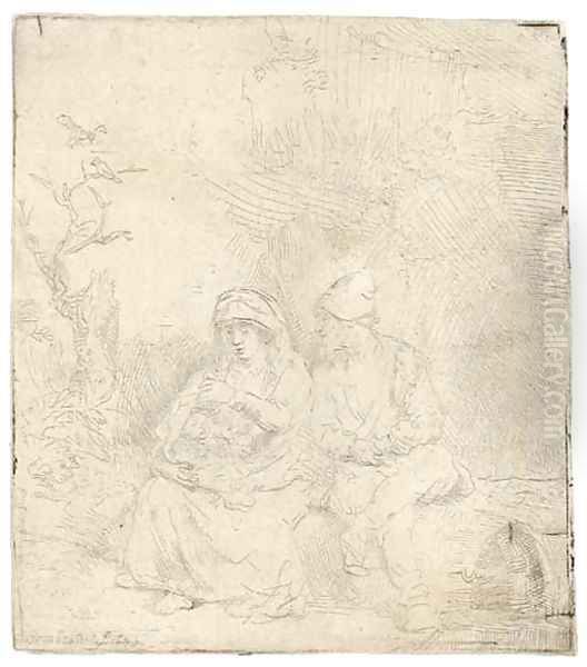 The Rest on the Flight into Egypt Lightly etched Oil Painting by Rembrandt Van Rijn