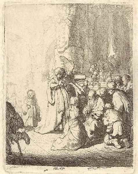 The Presentation in the Temple with the Angel Small Plate Oil Painting by Rembrandt Van Rijn