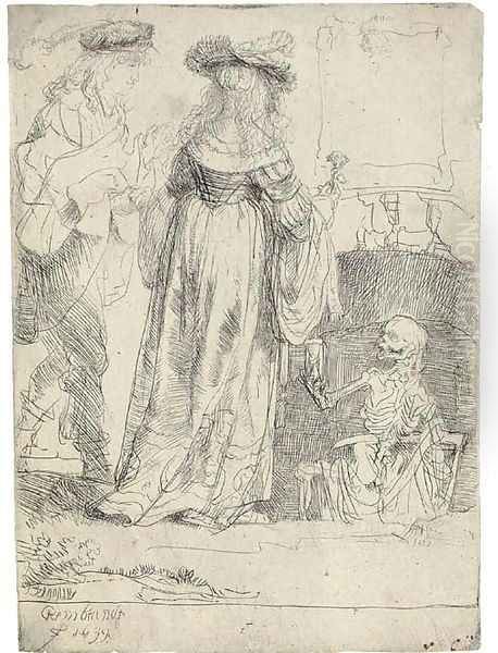 Death appearing to a wedded Couple from an open Grave Oil Painting by Rembrandt Van Rijn