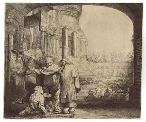 Saint Peter and Saint John healing the Cripple at the Gate of the Temple Oil Painting by Rembrandt Van Rijn