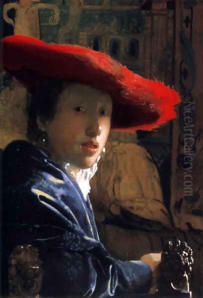 Girl With A Red Hat Oil Painting by Jan Vermeer Van Delft