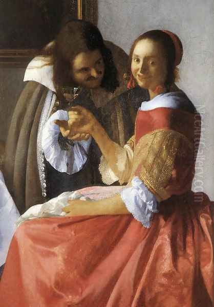 A Lady and Two Gentlemen (detail-1) c. 1659 Oil Painting by Jan Vermeer Van Delft