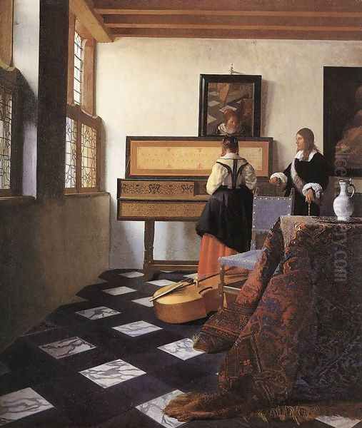 A Lady at the Virginals with a Gentleman 1662-65 Oil Painting by Jan Vermeer Van Delft