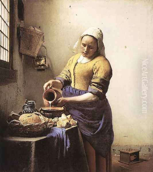 The Milkmaid c. 1658 Oil Painting by Jan Vermeer Van Delft