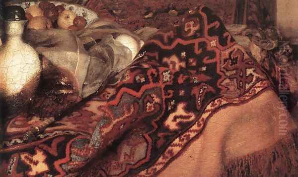 A Woman Asleep at Table (detail-2) c. 1657 Oil Painting by Jan Vermeer Van Delft