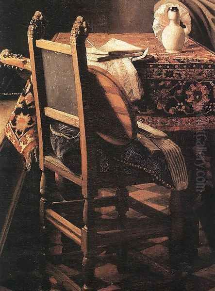 A Lady Drinking and a Gentleman (detail-3) c. 1658 Oil Painting by Jan Vermeer Van Delft