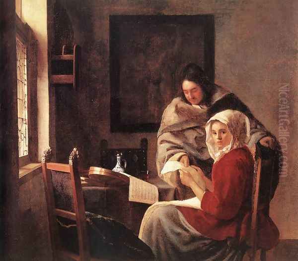 Girl Interrupted at Her Music 1660-61 Oil Painting by Jan Vermeer Van Delft