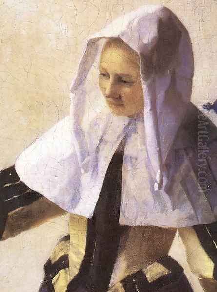 Young Woman with a Water Jug (detail-2) 1660-62 Oil Painting by Jan Vermeer Van Delft