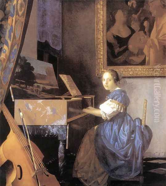 Lady Seated at a Virginal c. 1673 Oil Painting by Jan Vermeer Van Delft