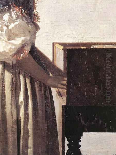 Lady Standing at a Virginal (detail-2) c. 1670 Oil Painting by Jan Vermeer Van Delft