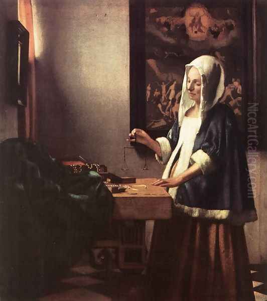 Woman Holding a Balance 1662-63 Oil Painting by Jan Vermeer Van Delft