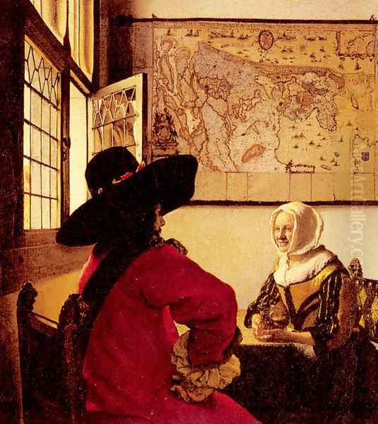 Officer with a Laughing Girl c. 1657 Oil Painting by Jan Vermeer Van Delft