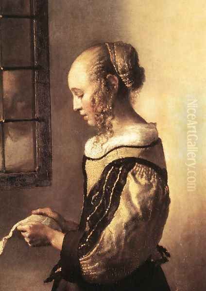 Girl Reading a Letter at an Open Window (detail-1) 1657 Oil Painting by Jan Vermeer Van Delft