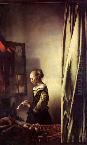 Girl Reading a Letter at an Open Window Oil Painting by Jan Vermeer Van Delft