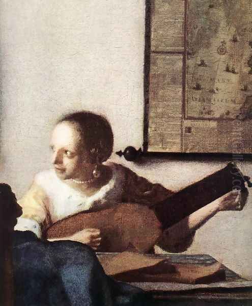 Woman with a Lute near a Window (detail) c. 1663 Oil Painting by Jan Vermeer Van Delft