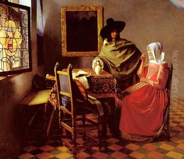 The Glass Of Wine Oil Painting by Jan Vermeer Van Delft