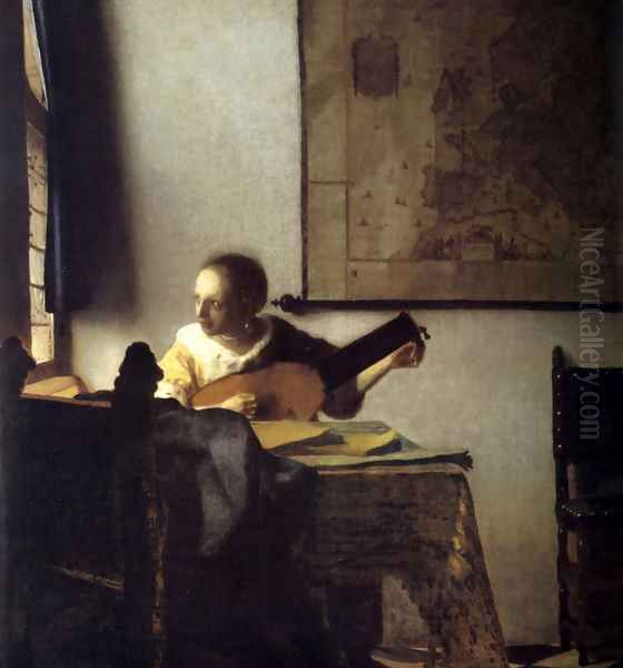 Woman with a Lute near a Window c. 1663 Oil Painting by Jan Vermeer Van Delft