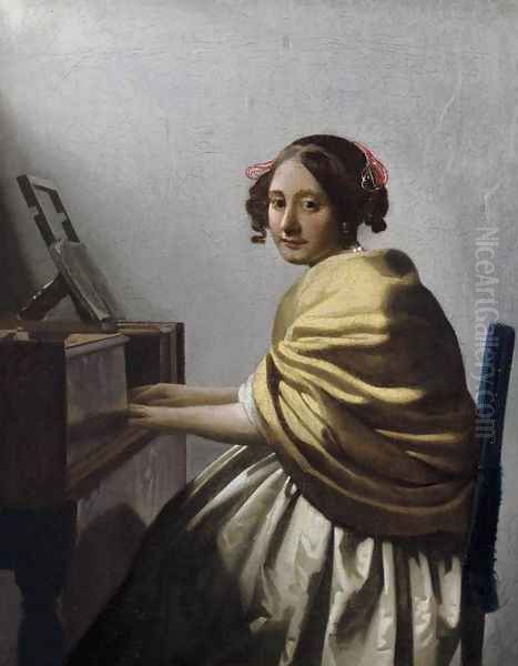 Young Woman Seated at the Virginals c. 1670 Oil Painting by Jan Vermeer Van Delft