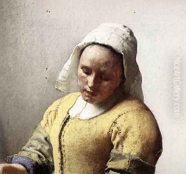 The Milkmaid (detail-1) c. 1658 Oil Painting by Jan Vermeer Van Delft