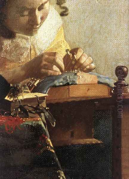 The Lacemaker (detail-1) 1669-70 Oil Painting by Jan Vermeer Van Delft