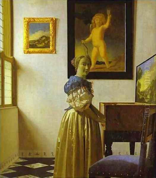 Lady With Her Maidservant 1667-1668 Oil Painting by Jan Vermeer Van Delft