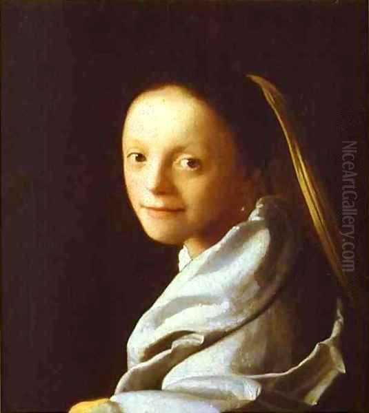 Head Of A Girl 1666-1667 Oil Painting by Jan Vermeer Van Delft